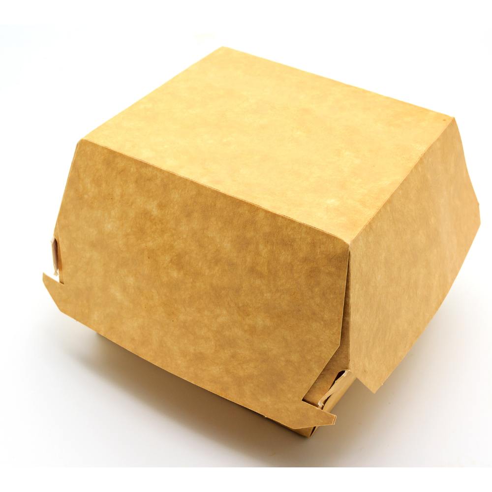 braune Hamburger Box mit weißem Hintergrund