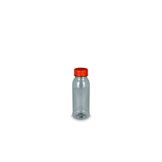 rPET Flasche, 250ml, transparent, mit Orangen Deckel
