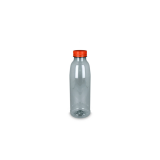 rPET Flasche, 1000ml, transparent, mit Orangen Deckel