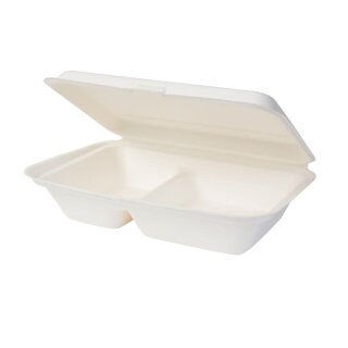 Zuckerrohr-Menü-Box, 2-geteilt, weiß, 250x170x60mm