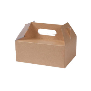Geb&auml;ckbox mit Tragegriff, Karton, faltbar, kraft, 20 x 13 x 9 cm
