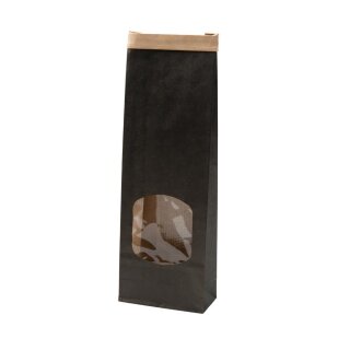 Blockbeutel aus Kraftpapier mit Sichtfenster und Clipband, PP-Beschichtung, 9 x 4,5 x 26 cm, schwarz