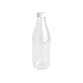 rPET Trinkflaschen, 1000ml, weißer Deckel, Transparent