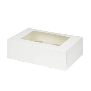 Cupcake-Box, Karton, PLA-Sichtfenster, wei&szlig;, 6er, 24,5 x 16,5 x 8 cm