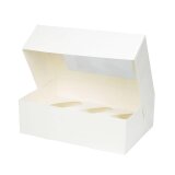 6er Cupcake Box aus Karton, mit Einlage und PLA-Fenster, 24,5 x 16,5 x 8 cm, wei&szlig;