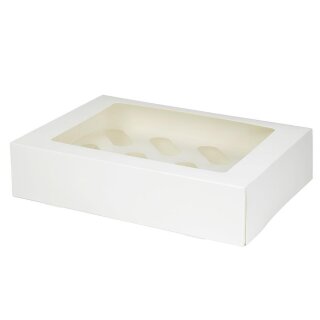 BIO Karton-Cupcake Box, PLA-Sichtfenster, 12er, 330x240x80mm, weiß