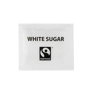 Zuckertütchen mit weißem Zucker Fair Trade, weiß