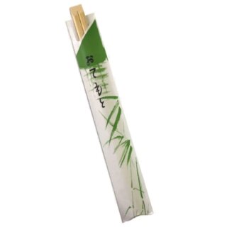 Einweg Essstäbchen aus Bambus, in Papierhülle einzeln verpackt, weiß-braun