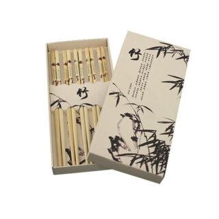 Essst&auml;bchen aus Bambus, 5er Set mit Geschenkbox, mit &quot;Asia&quot; Motiv, 24 cm, creme-braun