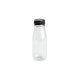 rPET Trinkflaschen, 250ml, schwarzer Deckel, Transparent